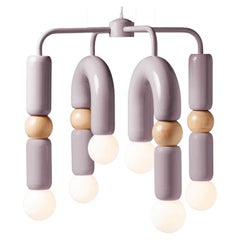 Contemporary Art Deco Pendant Lamp Play IV in Lilac and Natural Oak by UTU