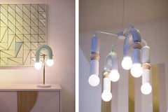 Contemporary Art Deco Pendant Lamp Play IV in Salmon, Taupe & Natural Oak by UTU
