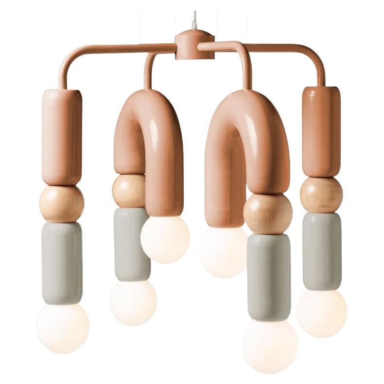 Contemporary Art Deco Pendant Lamp Play IV in Salmon, Taupe & Natural Oak by UTU For Sale