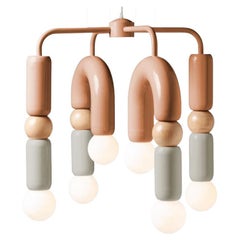 Contemporary Art Deco Pendant Lamp Play IV in Salmon, Taupe & Natural Oak by UTU