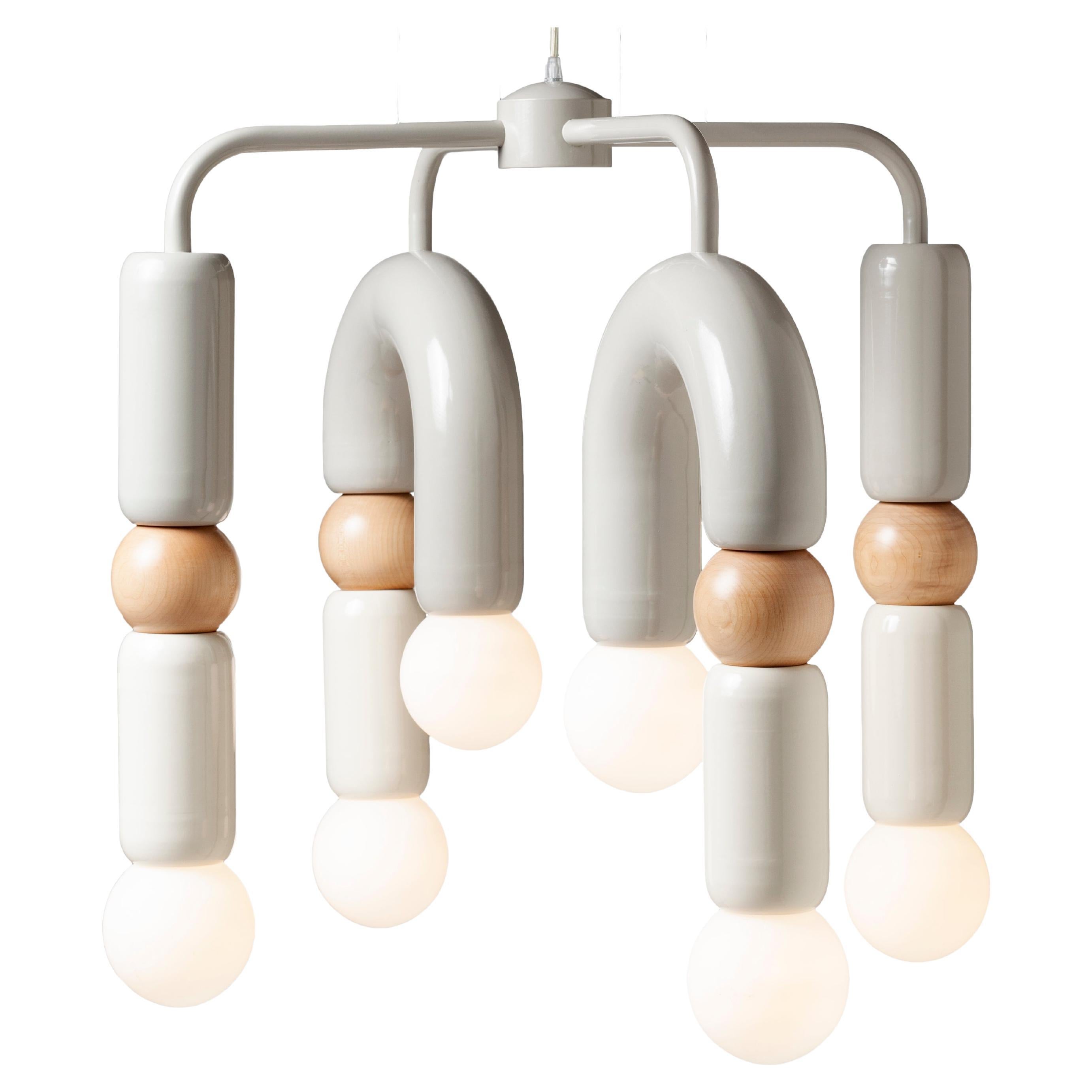 Contemporary Art Deco Pendant Lamp Play IV in Taupe, Ivory & Natural Oak by UTU For Sale