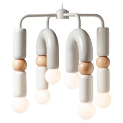 Contemporary Art Deco Pendant Lamp Play IV in Taupe, Ivory & Natural Oak by UTU