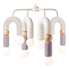 Contemporary Art Deco Pendant Lamp Play V in Ivory, Lilac & Natural Oak by UTU