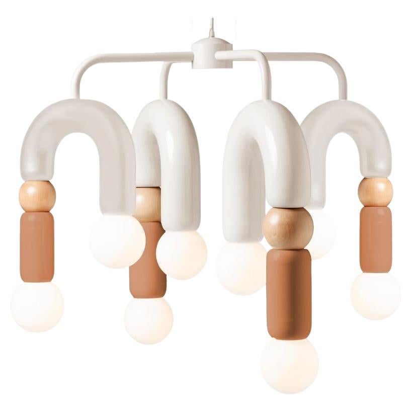 Contemporary Art Deco Pendant Lamp Play V in Ivory, Salmon & Natural Oak by UTU For Sale