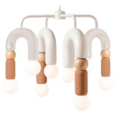 Contemporary Art Deco Pendant Lamp Play V in Ivory, Salmon & Natural Oak by UTU