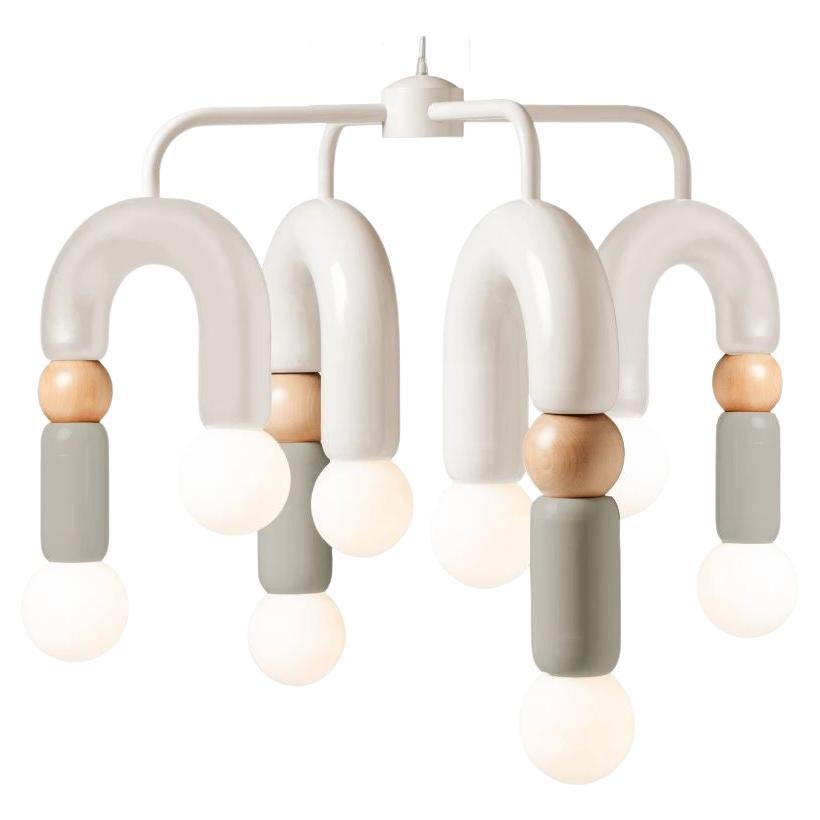 Contemporary Art Deco Pendant Lamp Play V in Ivory, Taupe & Natural Oak by UTU For Sale