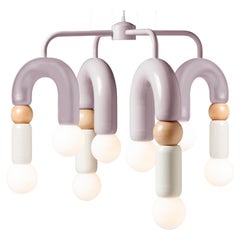 Contemporary Art Deco Pendant Lamp Play V in Lilac, Ivory and Natural Oak by UTU