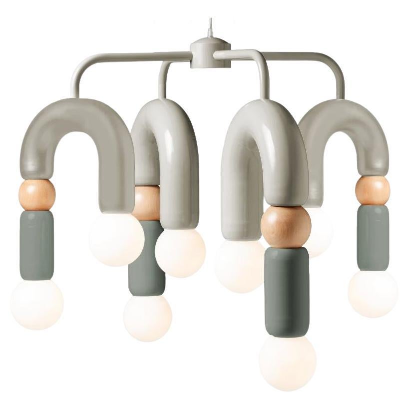 Lampe à suspension Art Déco contemporaine Play V en taupe, sauge et chêne naturel par UTU