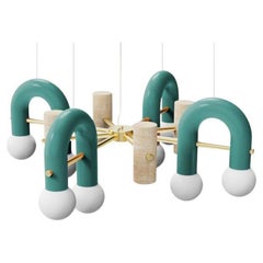 Lampe à suspension Art Déco contemporaine Pyppe 100 en laiton, menthe et travertin par UTU