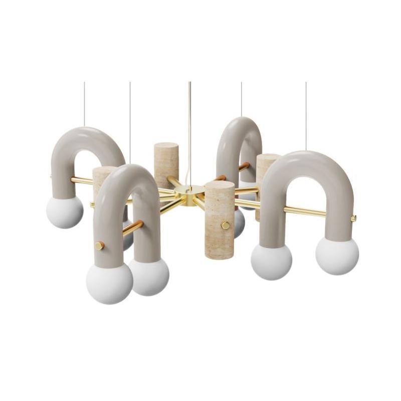 Laqué Lampe à suspension Art déco contemporaine Pyppe 100 en laiton, vert rêve, travertin par UTU en vente