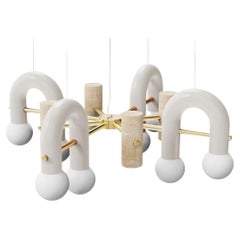 Lampada a sospensione contemporanea Art Deco Pyppe 100 in ottone, avorio, travertino di UTU