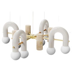 Lampe à suspension Art Déco contemporaine Pyppe 100 en laiton, ivoire et travertin