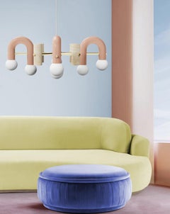 Lampe à suspension Art déco contemporaine Pyppe 100 en laiton, lilas et travertin par UTU