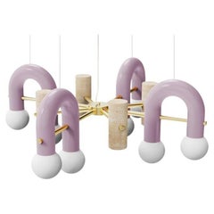 Contemporary Art Deco Pendant Pyppe 100 in Brass, Lilac and Travertine by UTU