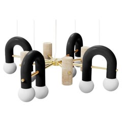 Contemporary Art Deco Pendant Pyppe 100 Polished Brass, Black, Travertine by UTU