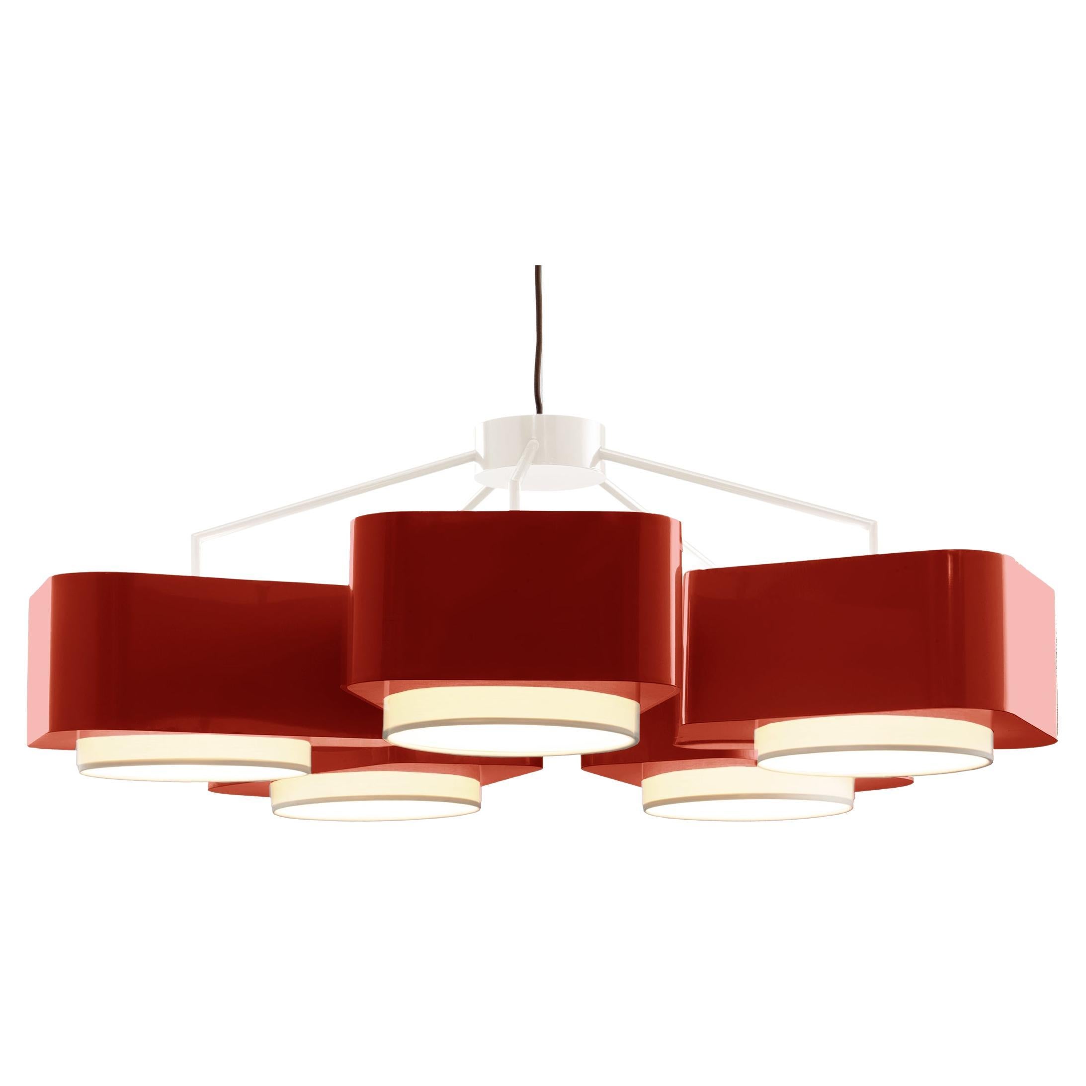 Contemporary Art Deco Red powder coated Carousel 5 arms Pendant