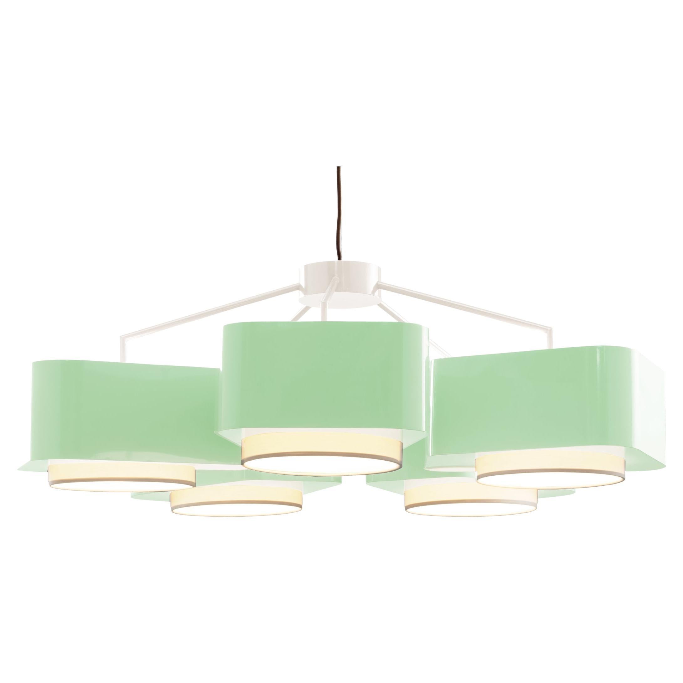 Contemporary Art Deco Green powder coated Carousel 5 arms Pendant