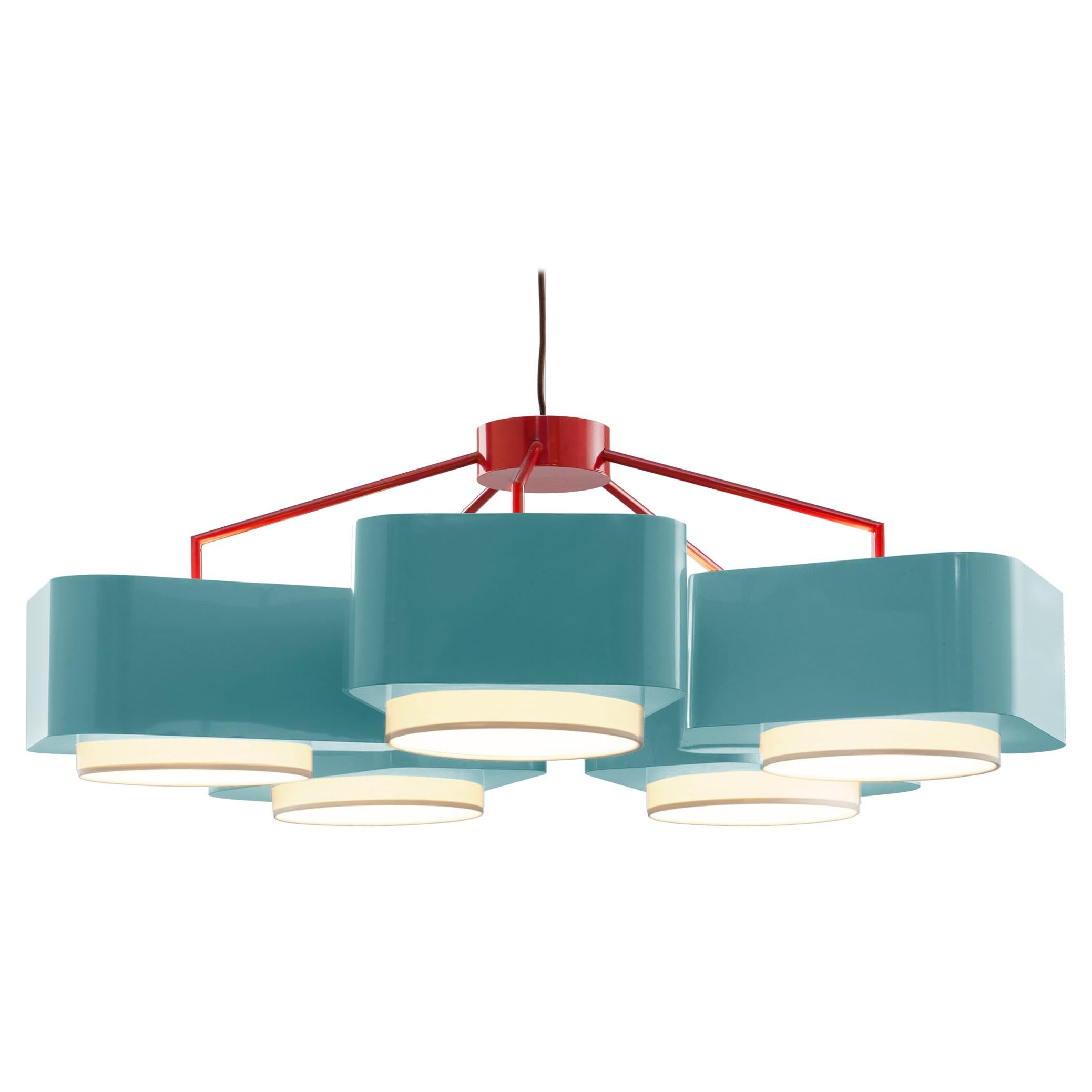 Carousel suspension lamp has a delicate balance of form and function that produces a quiet, modern light ambiance for all to savour, with its Contemporary Art Deco lines. 
The structure is finished in a smooth, homogeneous powder coating layer. The