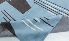 Contemporary Art Deco Slate Gray And Blue Rug "Riven" by Doris Leslie Blau