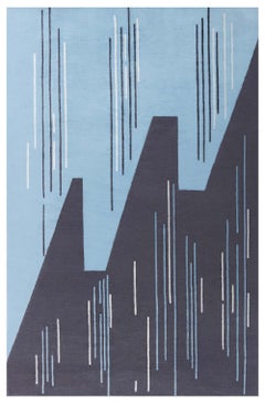 Contemporary Art Deco Slate Gray And Blue Rug "Riven" by Doris Leslie Blau