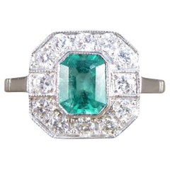 Contemporary Art Deco Style 0.75ct Emerald and Diamond Cluster Ring in Platinum
