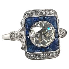 Contemporary Art Deco Style 1.23 Carat Diamond & Sapphire Cocktail Ring