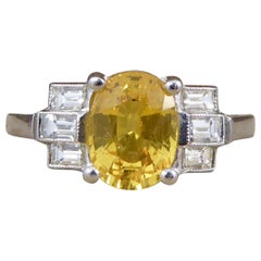 Contemporary Art Deco Style 1.60ct Yellow Sapphire Ring with Baguette Shoulders