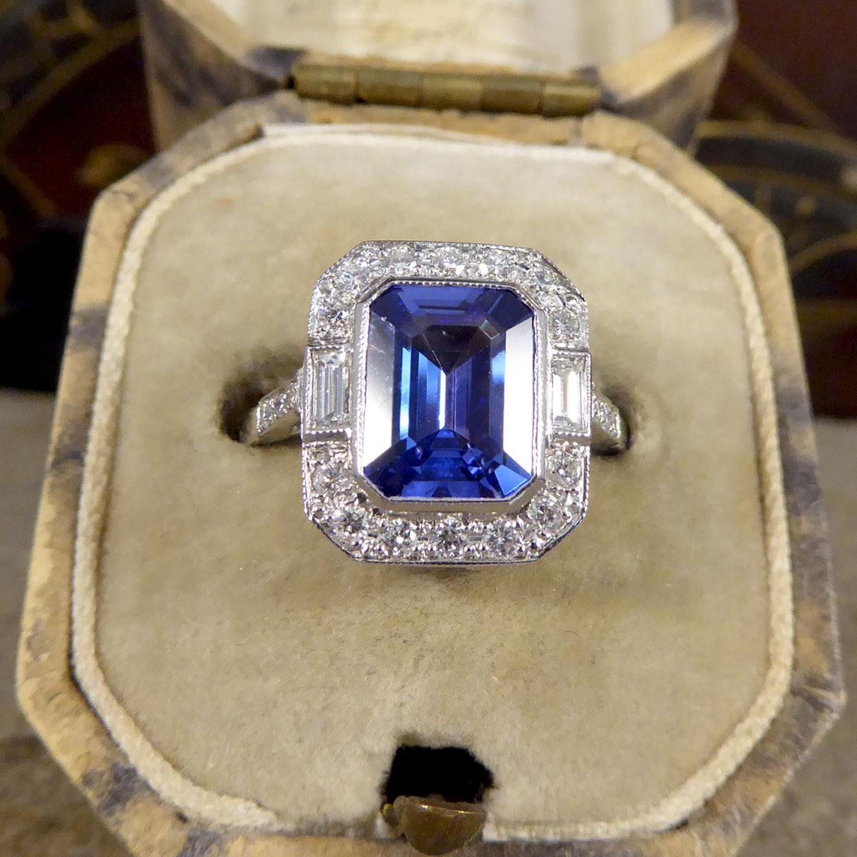 Contemporary Art Deco Style 2.20ct Tanzanite and Diamond Cluster Ring in Plat 2
