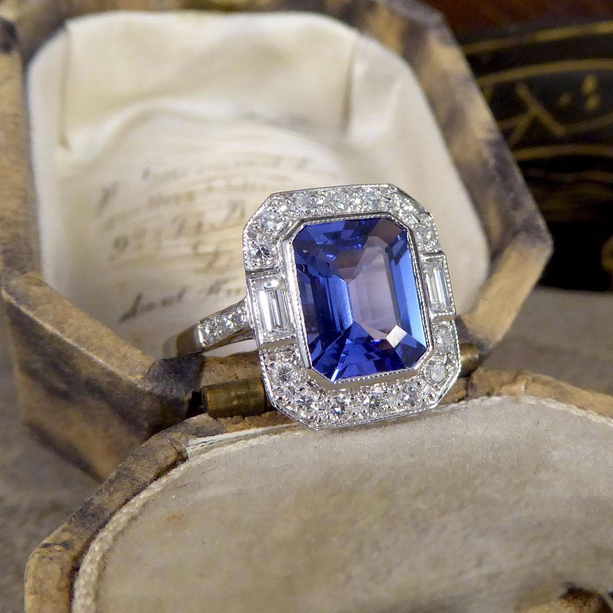 Contemporary Art Deco Style 2.20ct Tanzanite and Diamond Cluster Ring in Plat 3