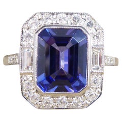 Contemporary Art Deco Style 2.20ct Tanzanite and Diamond Cluster Ring in Plat