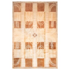 Zeitgenössischer Teppich & Kelim-Teppich im Art-déco-Stil aus beige und weißer Wolle mit Luftdesign
