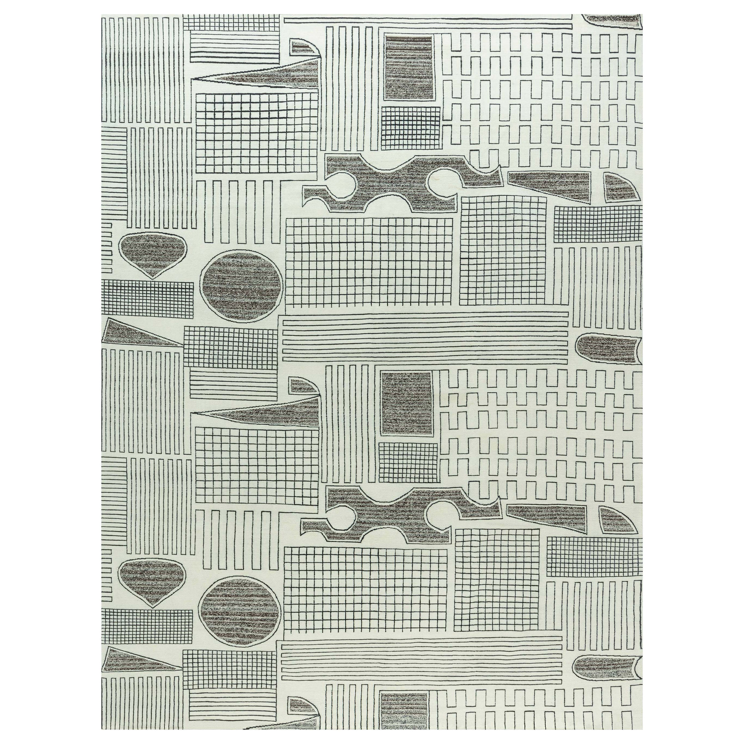 Zeitgenössischer Teppich im Art-Déco-Stil von Doris Leslie Blau in Beige, Schwarz und Grau im Angebot