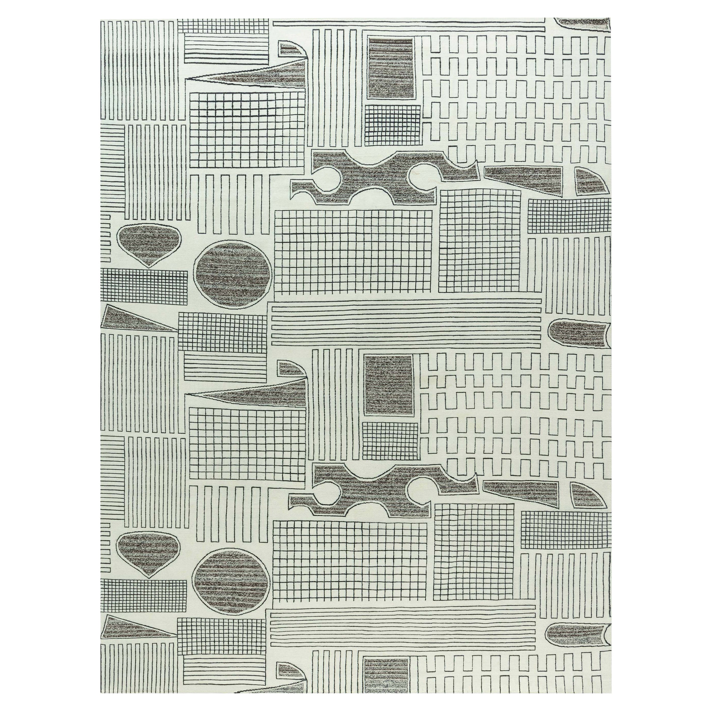 Tappeto contemporaneo in stile Art Deco beige, nero e grigio di Doris Leslie Blau
