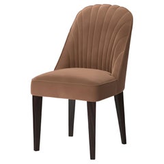 Contemporary Art Deco Style Channel-Tufted Dining Chair with Tapered Wood Legs