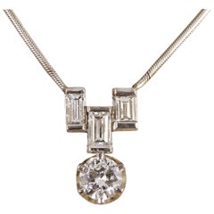 Contemporary Art Deco Style Diamond Drop Necklace Set in 18 Carat White Gold