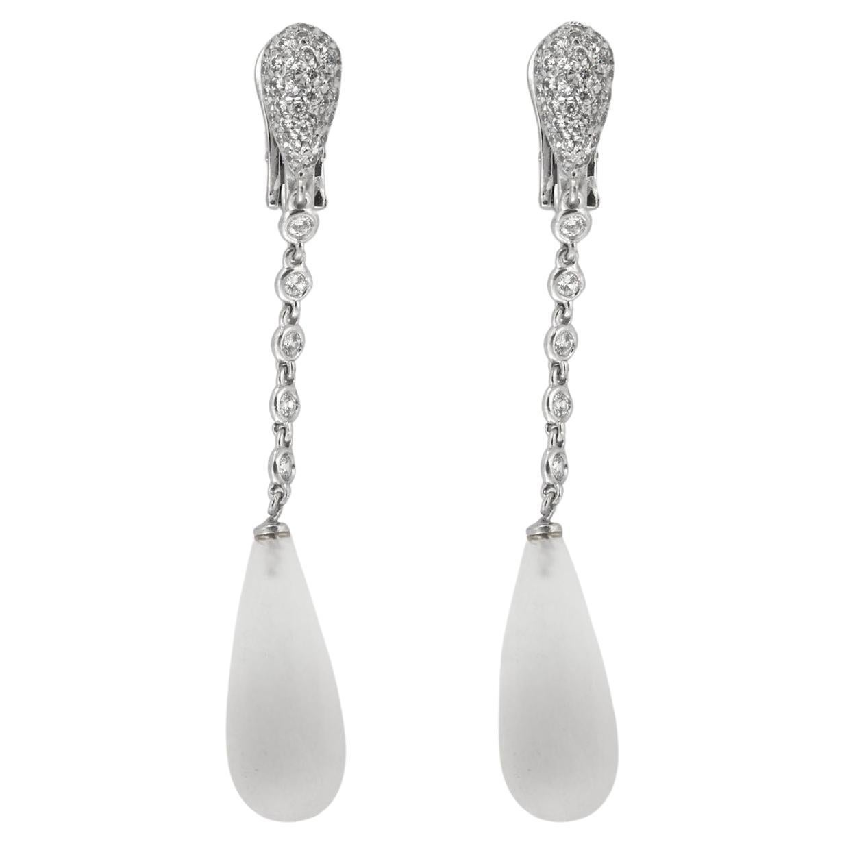 Contemporary Art Deco Style Diamonds and Quartz white Gold Earrings