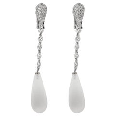 Boucles d'oreilles contemporaines en or blanc, diamants et quartz, style Art Déco