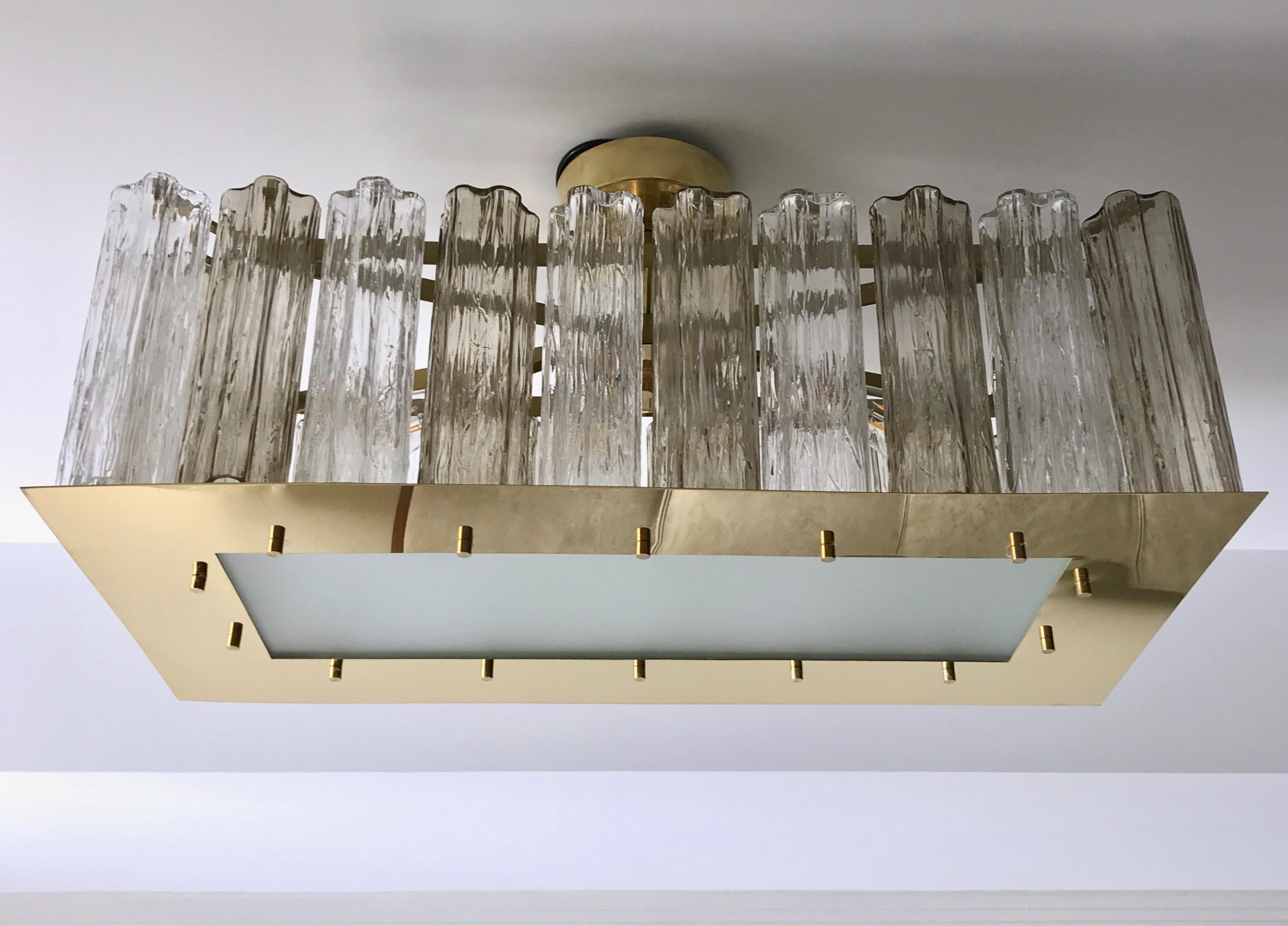 Contemporary Art Deco Style Italian Crystal Smoked Murano Glass Flush Chandelier For Sale 6