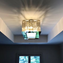 Contemporary Art Deco Style Italian Crystal Smoked Murano Glass Flush Chandelier