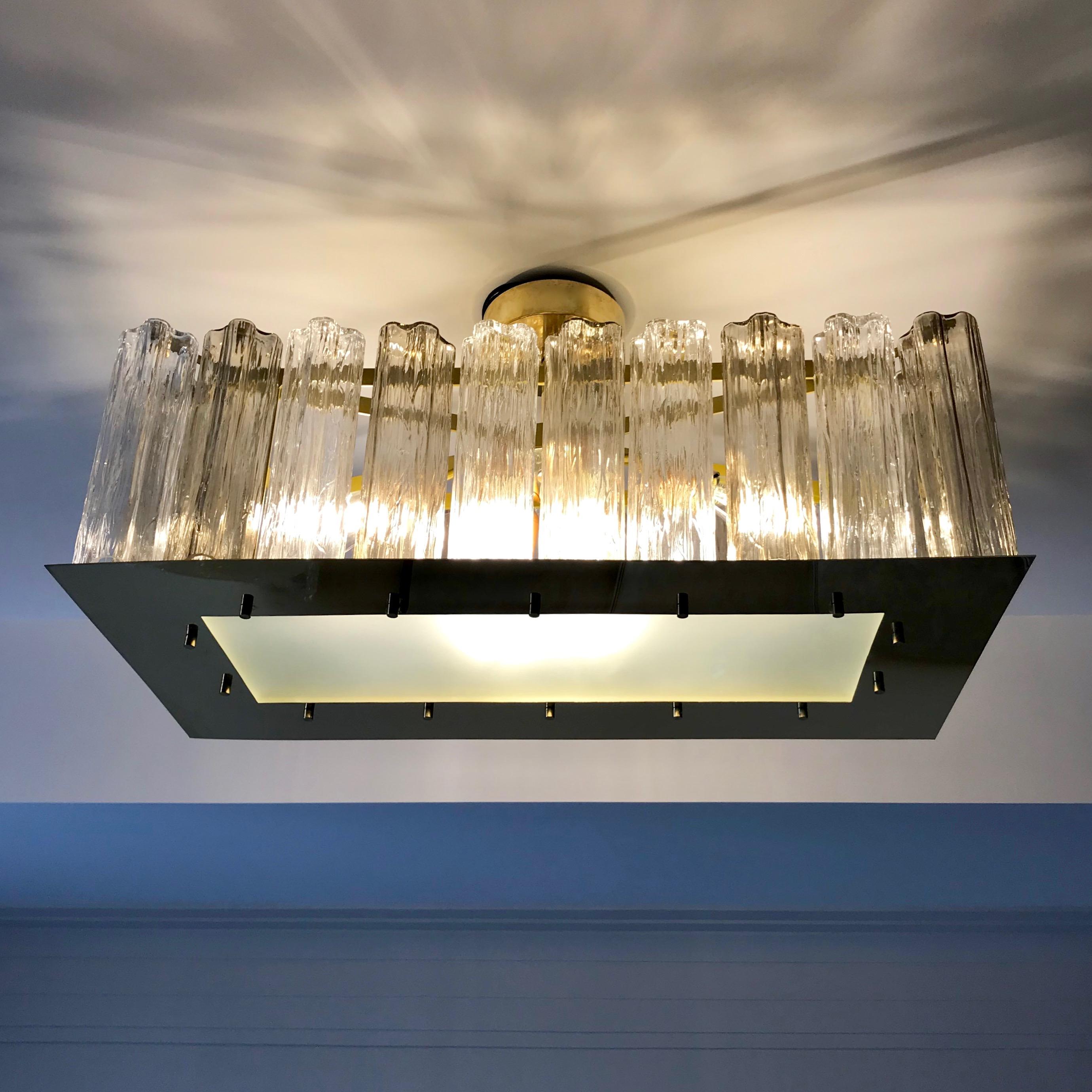 Contemporary Art Deco Style Italian Crystal Smoked Murano Glass Flush Chandelier For Sale 2