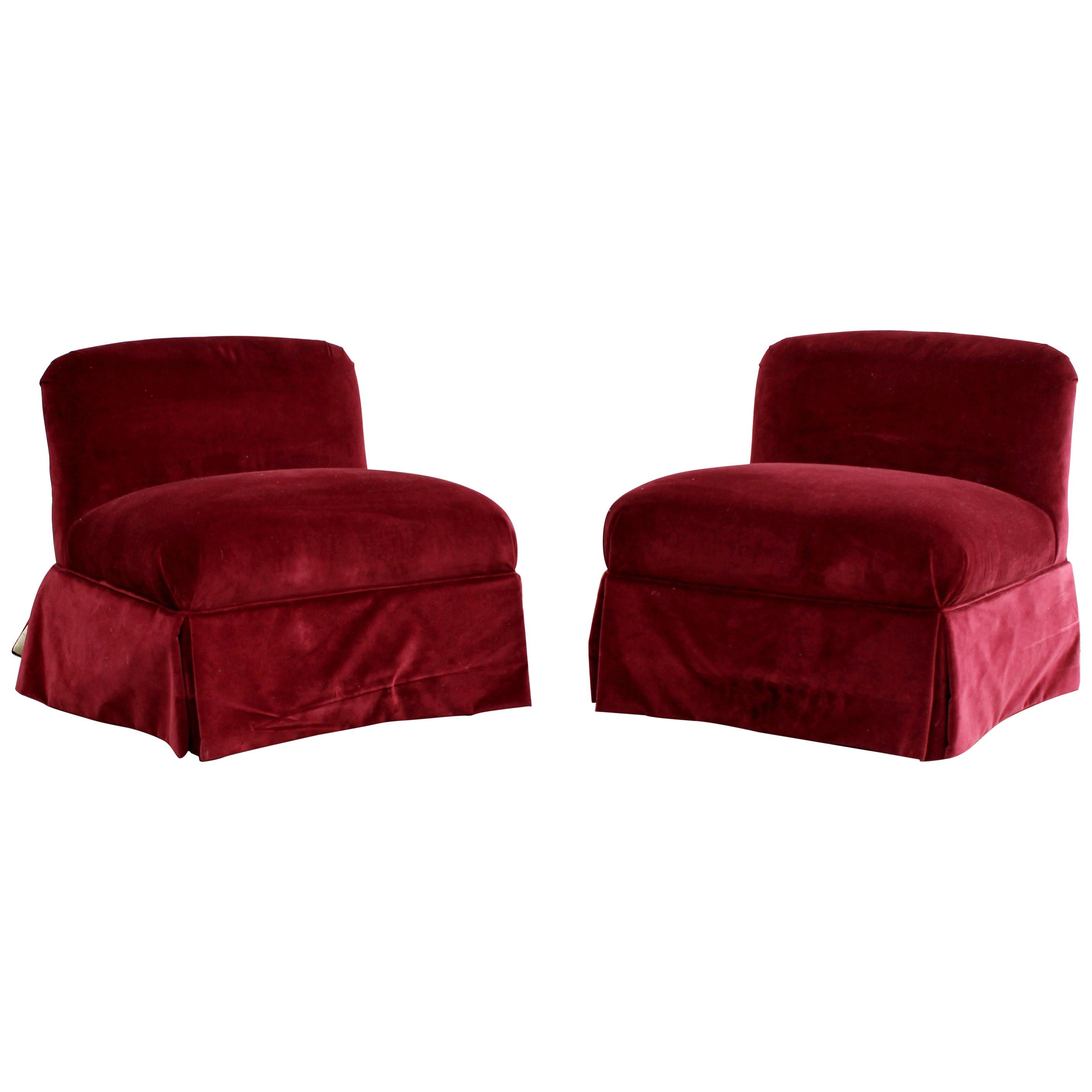 Contemporary Art Deco Style Pair Magenta Slipper Side Accent Chairs by Pearson
