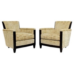 Contemporary Art Deco Style Pair of Mahogany Club Barrel Chairs by Donghia