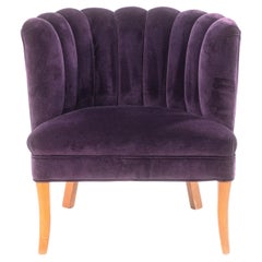 Contemporary Art Deco Style Purple Velvet Channel Back Accent Lounge Chair