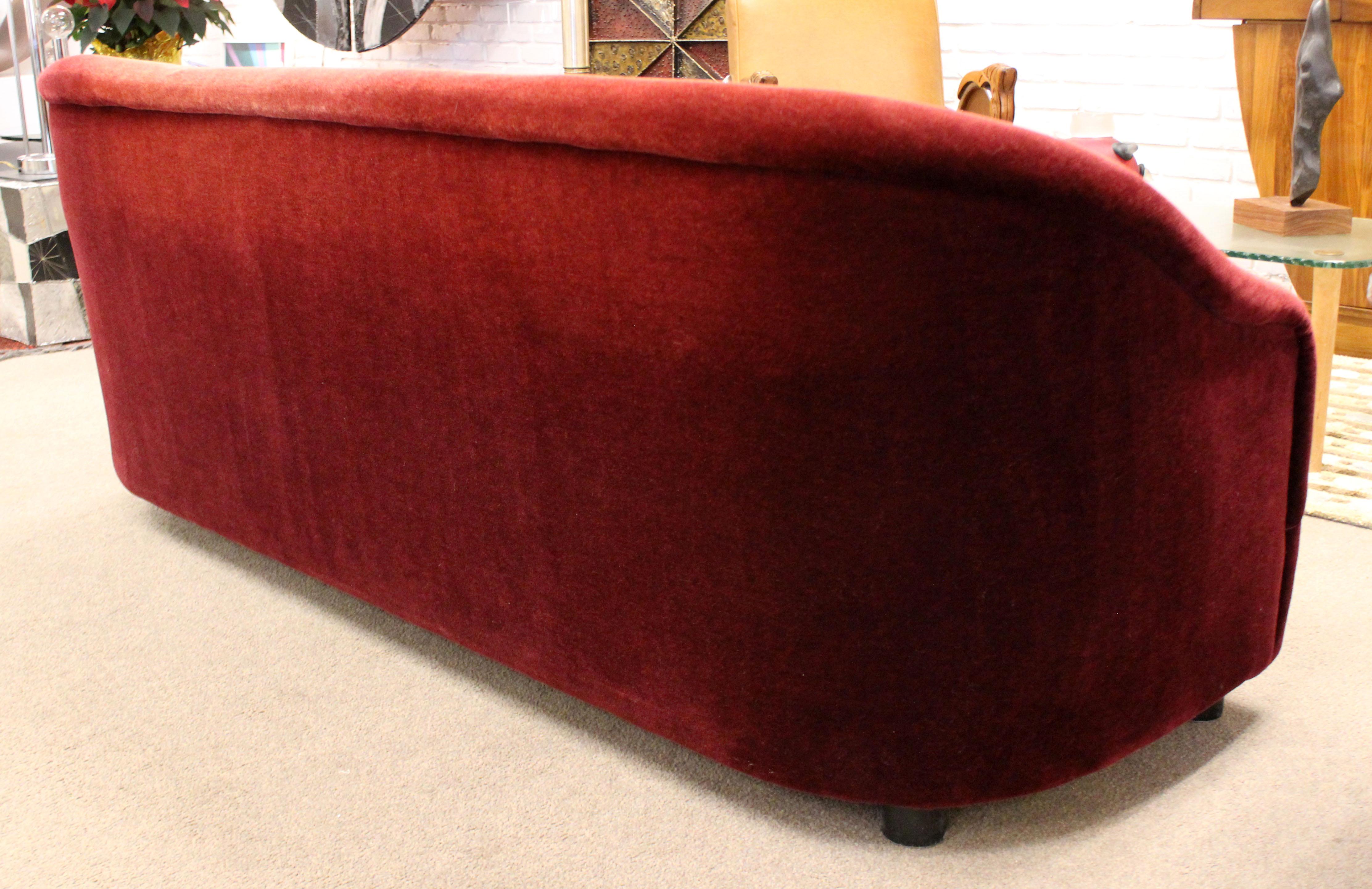 Late 20th Century Contemporary Art Deco Style Red Mohair Curved Sofa Loveseat Settee David Edward
