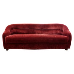 Contemporary Art Deco Style Red Mohair Curved Sofa Loveseat Settee David Edward