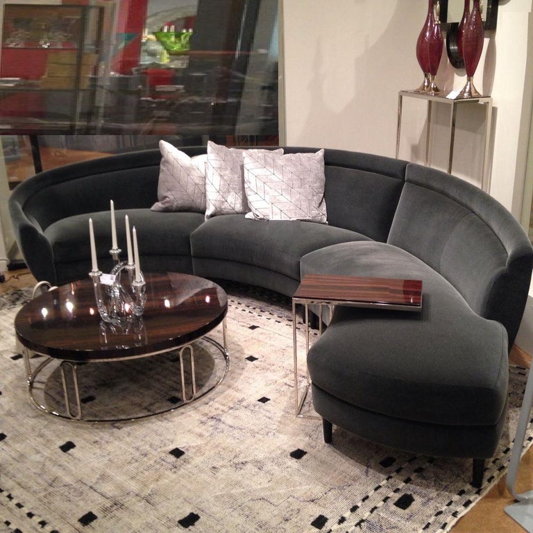 Contemporary Art Deco Style Right Curved Sectional in Vintage Grey