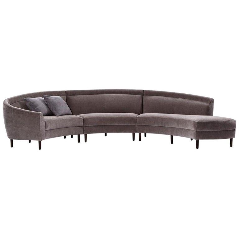 Contemporary Art Deco Style Right Curved Sectional In Vintage Grey Velvet For Sale At 1stdibs