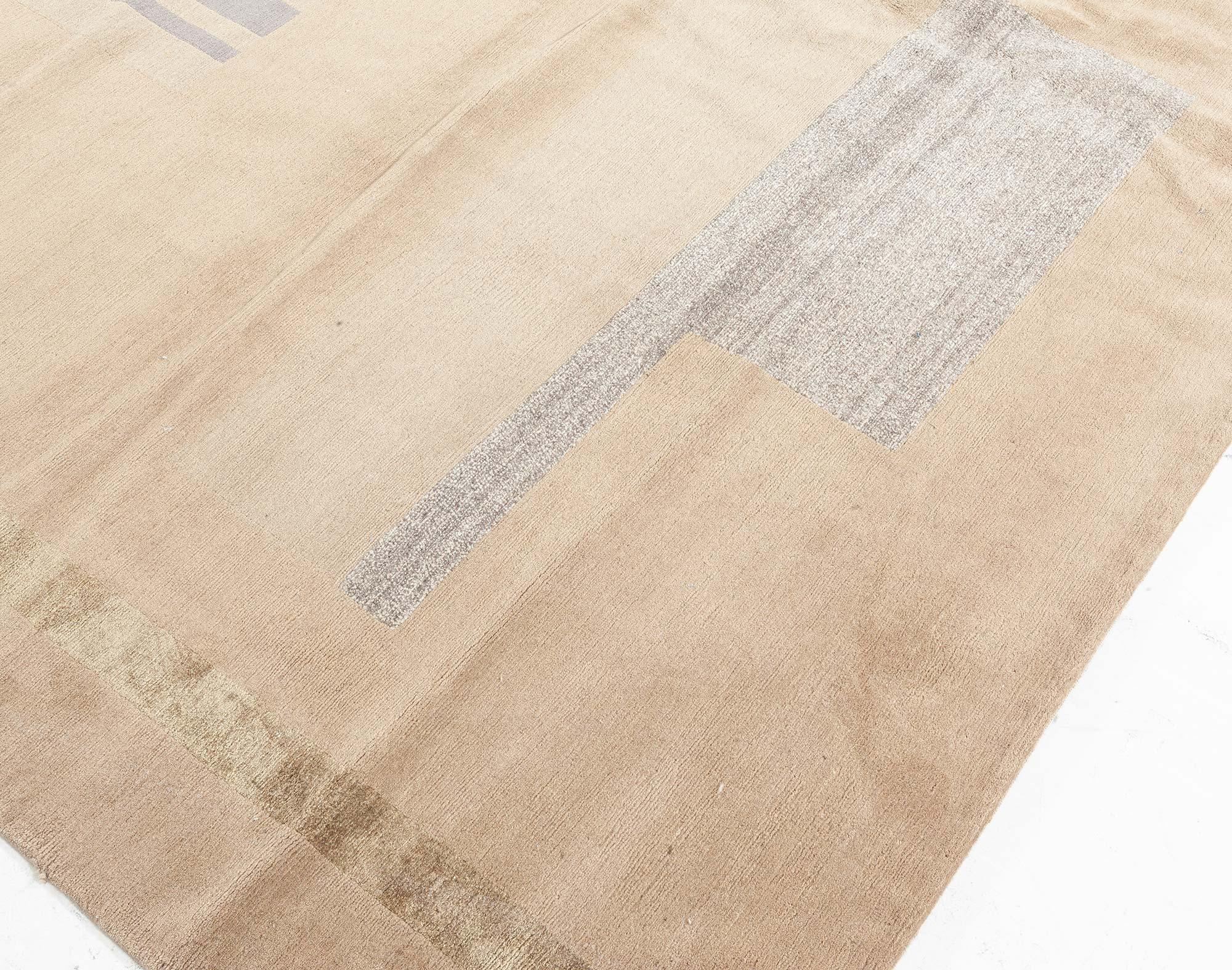 Hand-Knotted Contemporary Art Deco Tibetan Handmade Silk and Wool Rug by Doris Leslie Blau For Sale