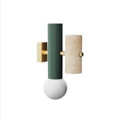 Contemporary Art Deco Wall Sconce Pyppe Forest Green, Travertine, Polished Brass