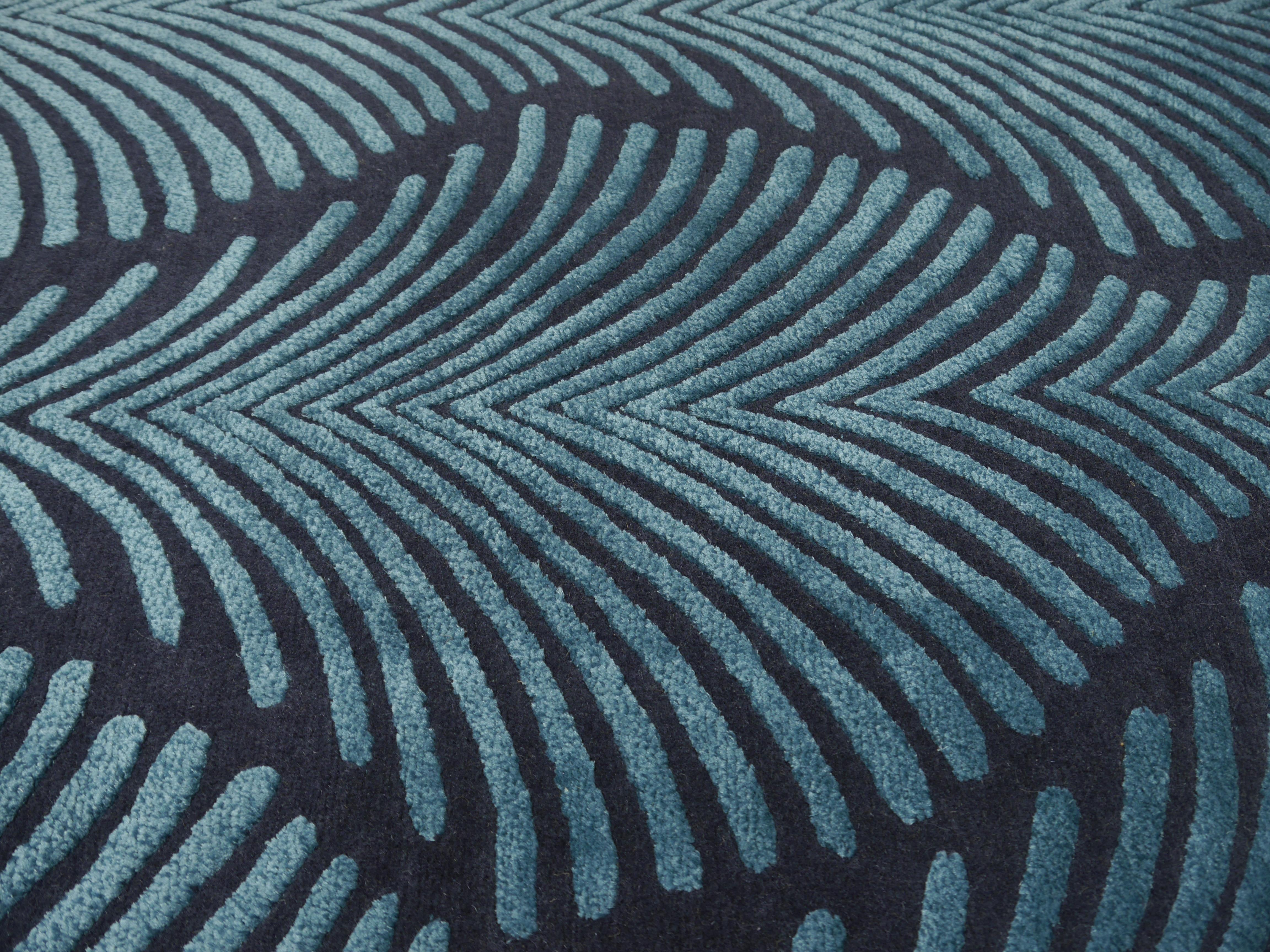 Contemporary Art Deco Zebra Rug Hand Knotted Blue Wool Silk Djoharian Collection im Angebot 2
